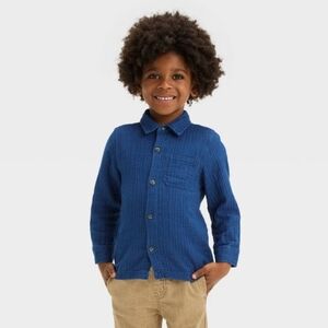 Toddler Boys' Long Sleeve Gauze Button-Down Shirt - Cat & Jack Medium Wash 2T
